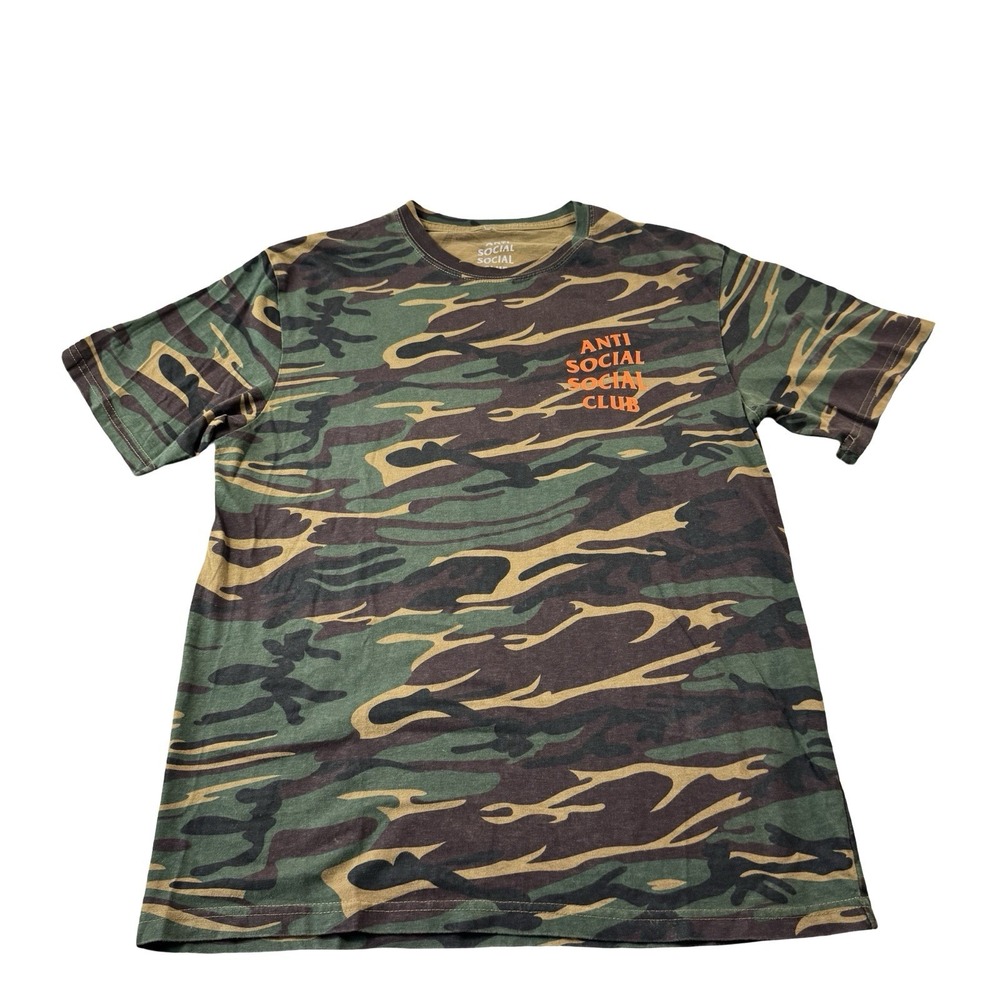 Anti Social Social Club Camo Orange Spellout Cotton T Shirt Mens Medium USA